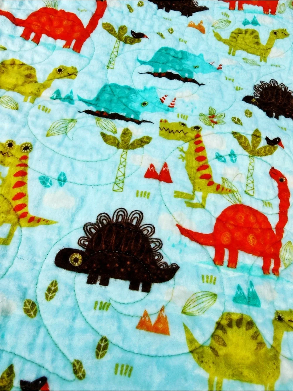 Playful Dino Patchwork Handmade Baby Quilt - Aqua & Orange